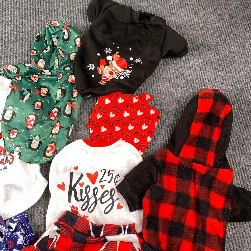 Holiday Pet Apparel Bundle Christmas Valentine Hoodies Tees Small Medium 7pc